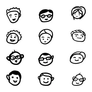 Doodle human face icon set Stock Illustration