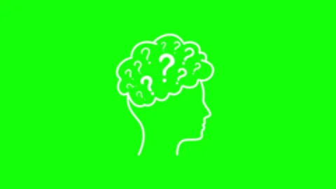 Doodle human profile with question marks inside brain on green screen Stock Footage 339784102
