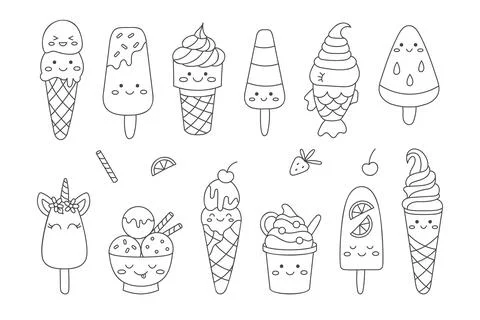 Doodle ice cream set Stock Illustration