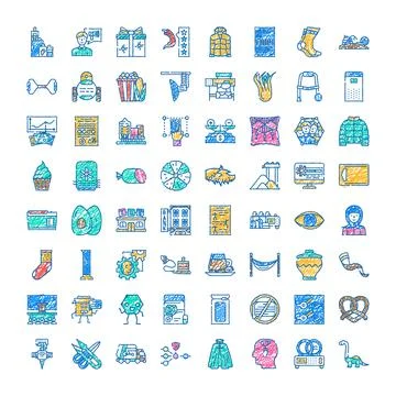Doodle icon collection representing diverse concepts and objects Illustrazione stock