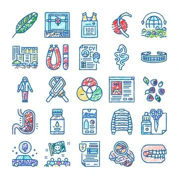Doodle icon collection representing diverse concepts and themes Stock Illustration