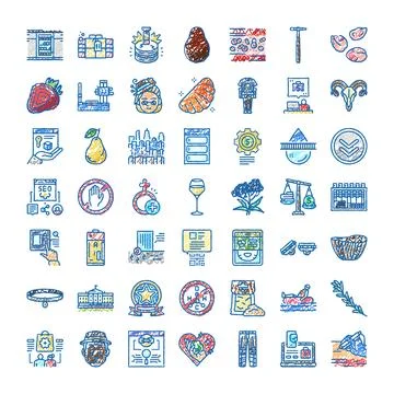 Doodle icon collection representing various concepts and objects Stock Illustration