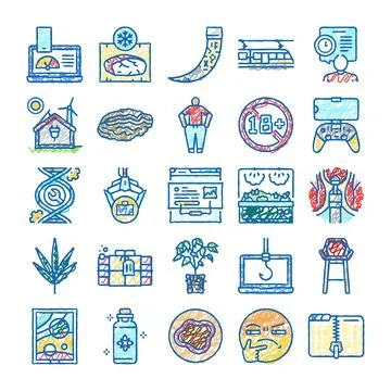 Doodle icon collection representing various concepts Stockillustratie