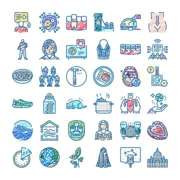 Doodle icon collection with various concepts and symbols Stock Illustration