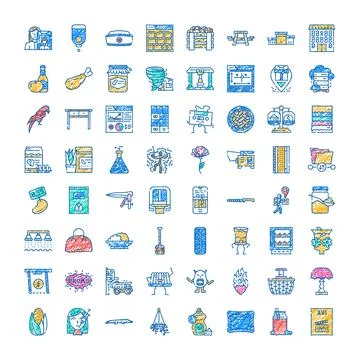 Doodle icon collection with various hand drawn symbols Stock Illustration