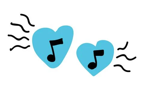 Doodle icon note symbol inside a blue heart. The concept of sounding favorite Stock Illustration