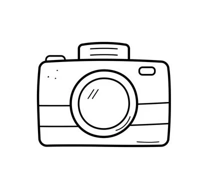 Doodle icon photo camera. Vector illustration of a cartoon professional or .. Illustrazione stock