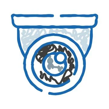 Doodle icon representing a dome security camera, symbolizing constant surveil Stock Illustration