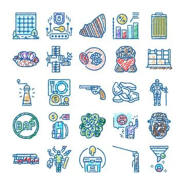 Doodle icon set displaying abstract business and lifestyle concepts Stock Illustration