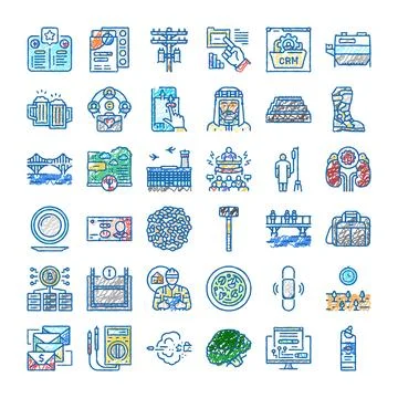 Doodle icon set displaying diverse hand drawn symbols イラスト素材