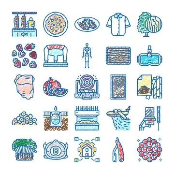 Doodle icon set displaying various everyday objects and concepts Stock Illustration