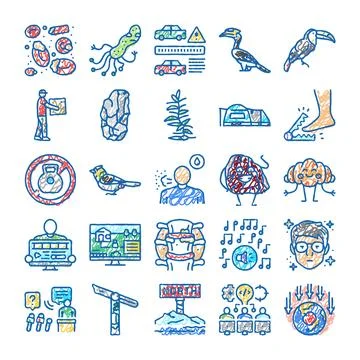 Doodle icon set diverse concepts collection 库存插图