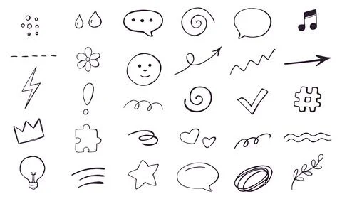 Doodle icon set hand drawn elements collection Stock Illustration