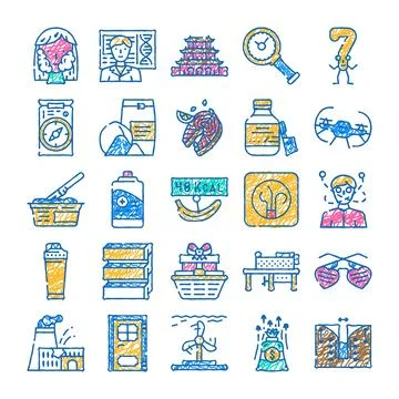 Doodle icon set illustrating various business and health concepts イラスト素材