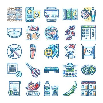 Doodle icons collection representing technology work and life Illustrazione stock