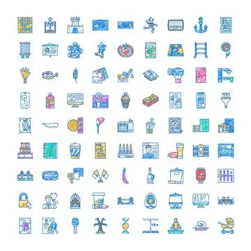Doodle icons collection representing various lifestyle and business concepts 스톡 일러스트