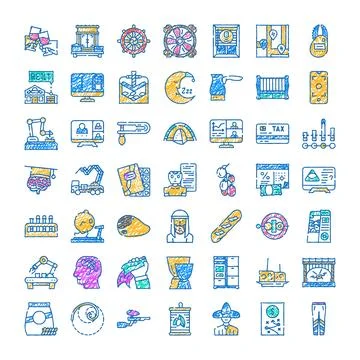 Doodle icons collection representing various business concepts 库存插图