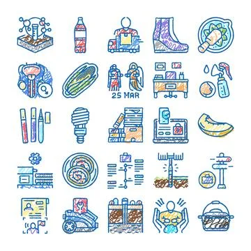 Doodle icons collection representing various concepts and symbols Stock Illustration