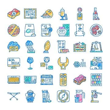Doodle icons diverse objects various elements colorful set Ilustração Stock