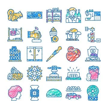 Doodle icons diverse set drawing concepts 스톡 일러스트