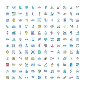 Doodle icons illustrating diverse objects and abstract concepts Stock Illustration
