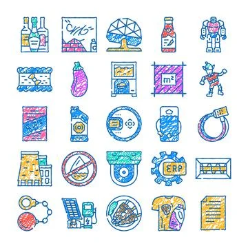 Doodle icons illustrating diverse objects and conceptual elements イラスト素材