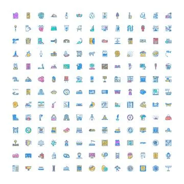 Doodle icons illustrating diverse objects concepts and symbols Stock Illustration