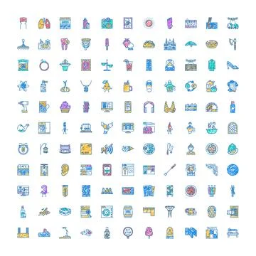 Doodle icons set drawing various objects diverse symbols Stock Illustration
