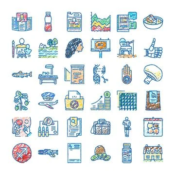 Doodle icons set representing various concepts and themes 스톡 일러스트