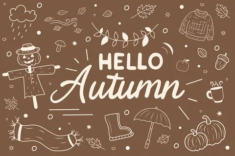 Doodle illustration with autumn elements Stock Illustration