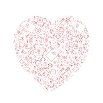Doodle illustration of a heart with elements for playing football. Vector ill Stock Illustration