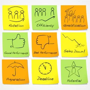 Doodle Illustration On Sticky Notes For Management Stock Illustration
