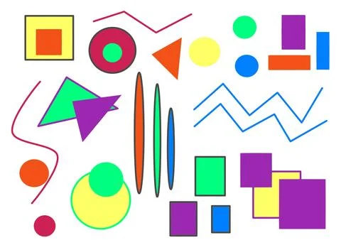 Doodle illustration, various multicolored geometric shapes and figures Stock Illustration