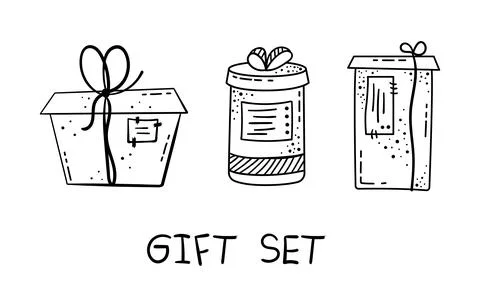 Doodle illustrations of beautiful gift boxes. A gift packed in a beautiful bo Illustrazione stock