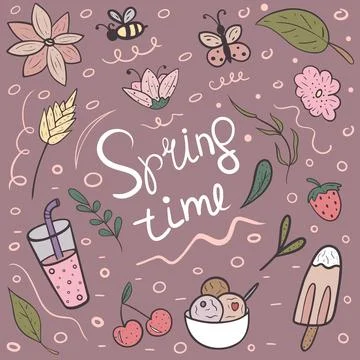 Doodle image with Spring Time lettering Stock Illustration