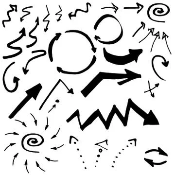 Doodle ink, hand drawn pointers, arrows and other signs. Vector image Illustrazione stock