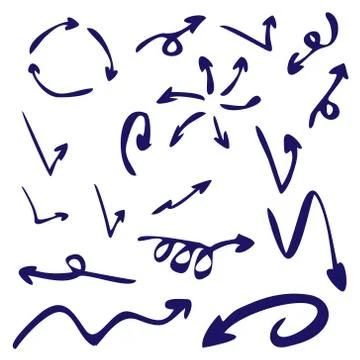 Doodle ink, hand drawn pointers, arrows and other signs. Vector image Illustrazione stock