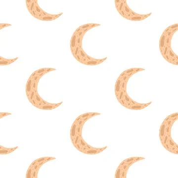 Doodle islamic moon seamless pattern. Isolated print with orange ornament on  Illustrazione stock