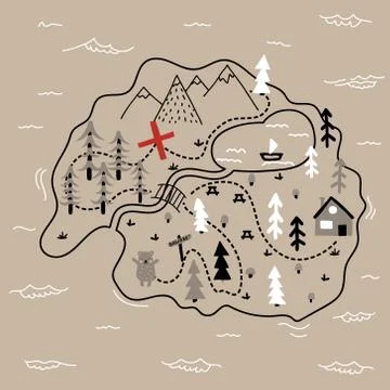 Doodle island map Stock Illustration