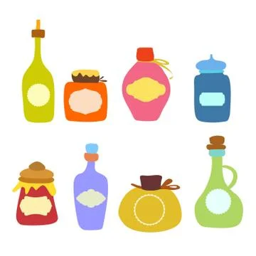 Doodle jars and bottles vector set Stock Illustration