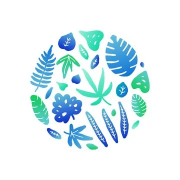 Doodle jungle leaves in circle. Stock Illustration
