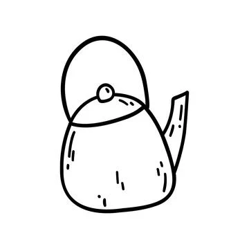 Doodle kettle. Hand drawn vector illustration for print, card, coloring page Stock Illustration