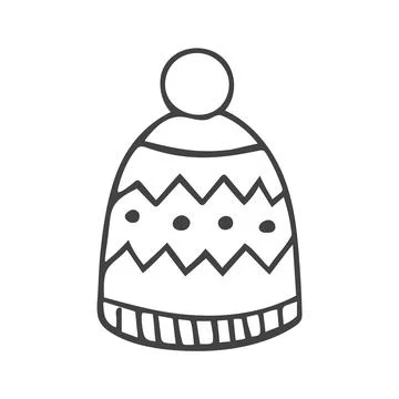 Doodle knitted hat isolated on white background. Stock Illustration
