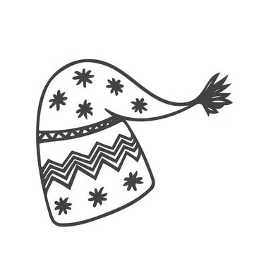 Doodle knitted hat isolated on white background. Stock Illustration