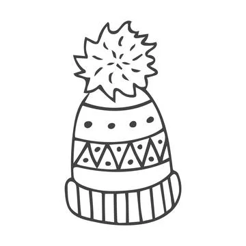 Doodle knitted hat isolated on white background. Stock Illustration