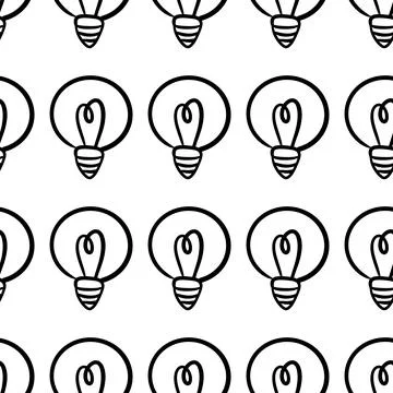 Doodle lamp light bulb hand drawn seamless pattern design. Stock Illustration