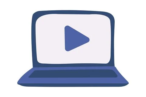 Doodle Laptop with play button on video. Technology with keyboard and screen Stock Illustration