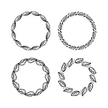Doodle Leaf Circle Frames Set for Design label, badge, invitation, card Stock Illustration