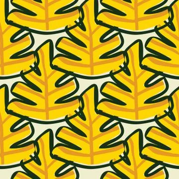 Doodle leaf seamless pattern. Endless botanical texture. Tropical plant leave イラスト素材