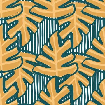 Doodle leaf seamless pattern. Endless botanical texture. Tropical plant leave Stock Illustration